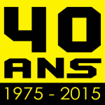 Logo 40 ans noir sur fond jaune avec en baseline 1975-2015 en couleurs inversées